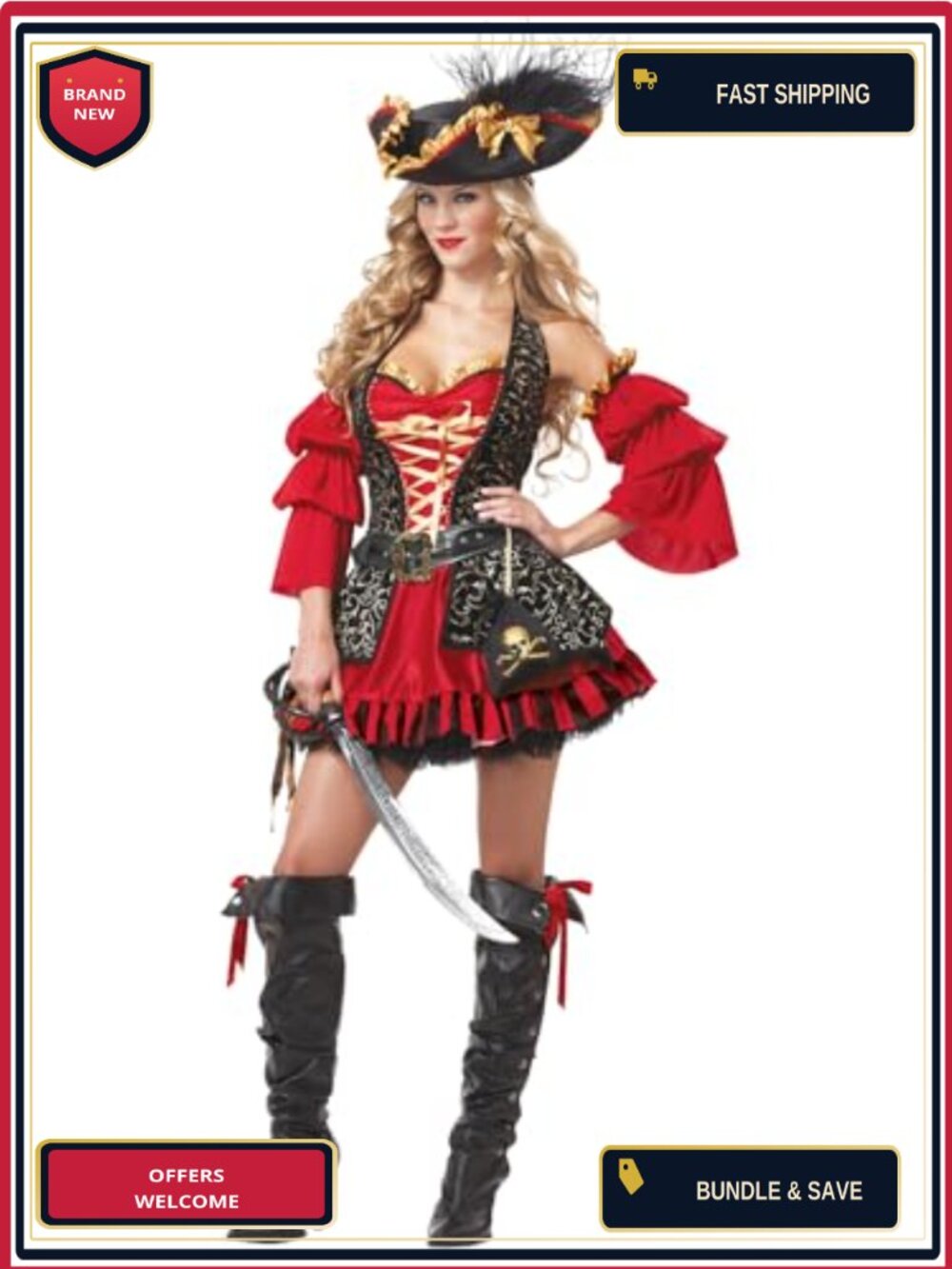 California Costumes Eye Candy Spanish Pirate Adult Small Dress Hat Sleeves Belt